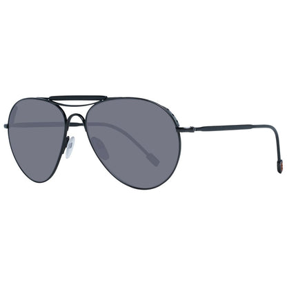 Ermenegildo Zegna Black Titanium Sunglasses in aviator style with grey lenses, full-rim design, 100% UV protection for men.