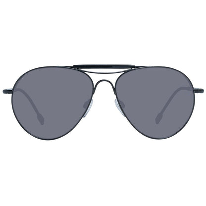 Ermenegildo Zegna Black Titanium Sunglasses with grey lenses, full-rim aviator style, 100% UVA & UVB protection, size 57-15-145