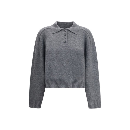 Loulou De Saison Gray Cashmere Cashmere Sweater with ribbed collar and cuffs, polo style. 100% Kashmir composition, AW25 collection.