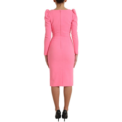 Dolce & Gabbana Pink Polyester Long Sleeves Sheath Midi Dress - back view of elegant fashion piece for a sophisticated look.
