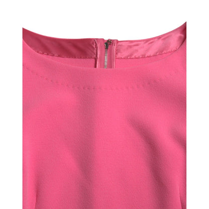 Dolce & Gabbana Pink Polyester Long Sleeves Sheath Midi Dress close-up view of upper section and zipper