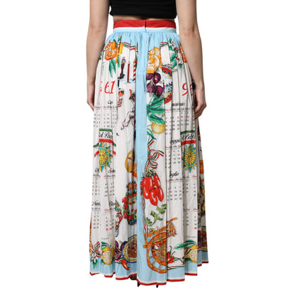 Dolce & Gabbana White Calendar Print Cotton Gathered Maxi Skirt
