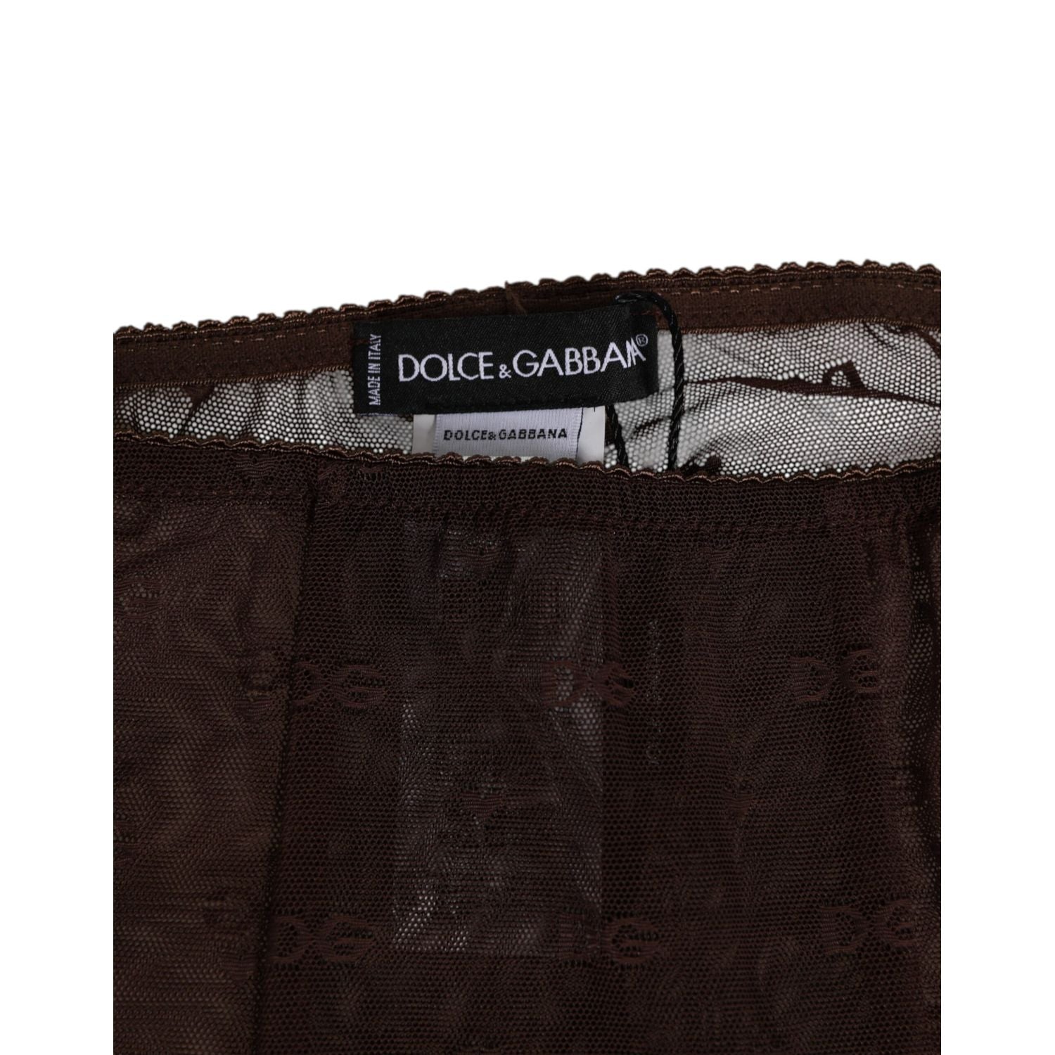 Dolce & Gabbana Brown Nylon Logo Lace Leggings Pants Underwear