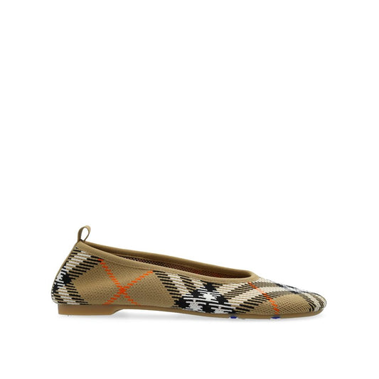 Burberry Beige Fabric Ballet Flats with quilted insole and round toe, exclusive women's collection, made in Italy.