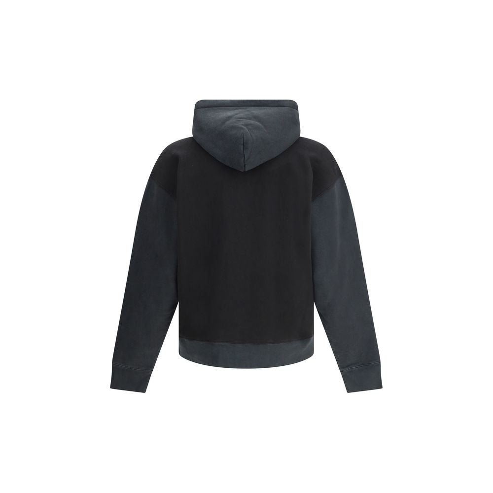 Back view of the Our Legacy Black Cotton Sweatshirt with hood, showing boxy cropped fit and ribbed hem.