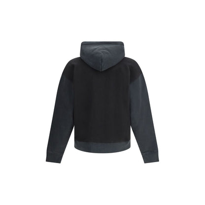 Back view of the Our Legacy Black Cotton Sweatshirt with hood, showing boxy cropped fit and ribbed hem.