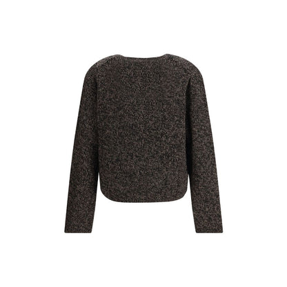 Back view of Our Legacy Brown Wool Cardigan made from Italian superfine yarn, showcasing its relaxed fit and natural shaping properties.