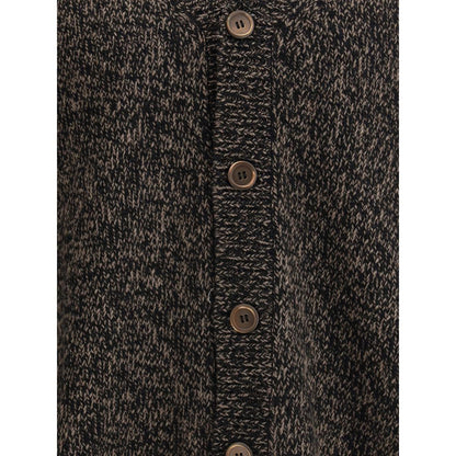 Our Legacy Brown Wool Cardigan with mother-of-pearl buttons, in Bear Twist Mouline Wool featuring ribbed texture for premium look.