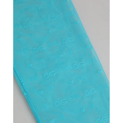 Dolce & Gabbana Light Blue Nylon Logo Lace Leggings Pants Underwear