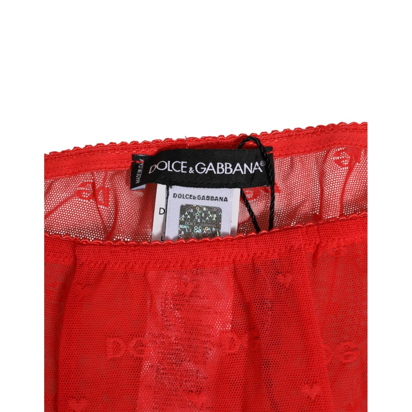 Dolce & Gabbana Red Nylon Logo Lace Leggings Pants Underwear with logo details on waistband.