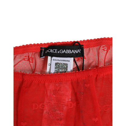 Dolce & Gabbana Red Nylon Logo Lace Leggings Pants Underwear with logo details on waistband.