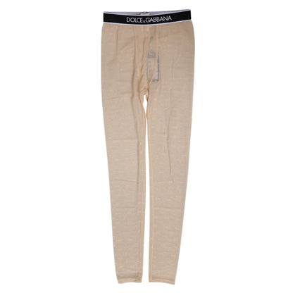Dolce & Gabbana Beige Nylon Logo Lace Leggings Pants Underwear with DG waistband.