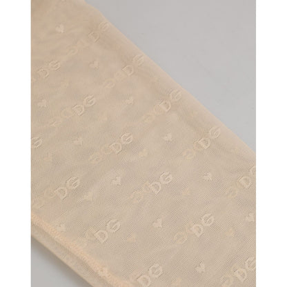 Dolce & Gabbana Beige Nylon Logo Lace Leggings Pants Underwear with DG logo waistband, showcasing intricate lace pattern in beige color.