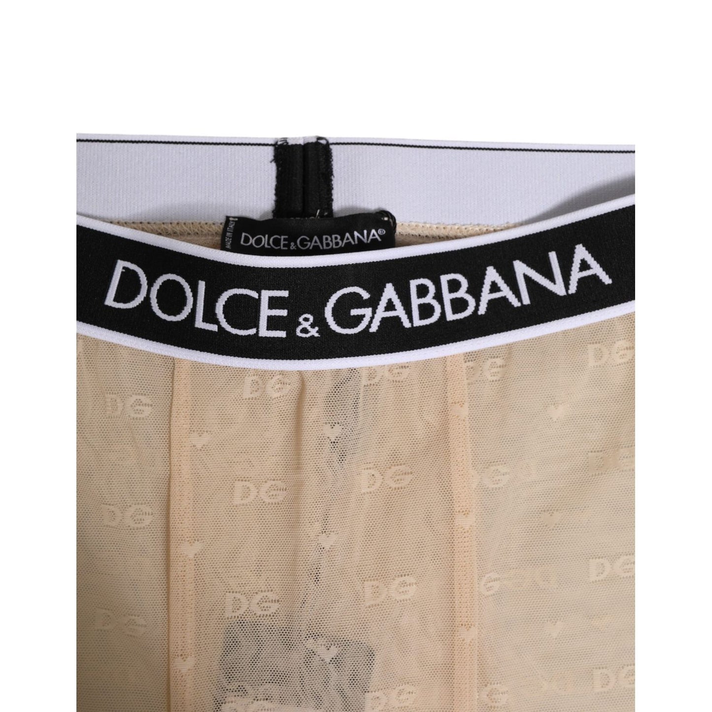 Dolce & Gabbana Beige Nylon Logo Lace Leggings Pants Underwear with DG waistband in beige color