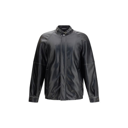 MM6 Black Polyester Bomber jacket with stand collar, elasticated hem and cuffs, and tone-on-tone stitching for modern aviator style.