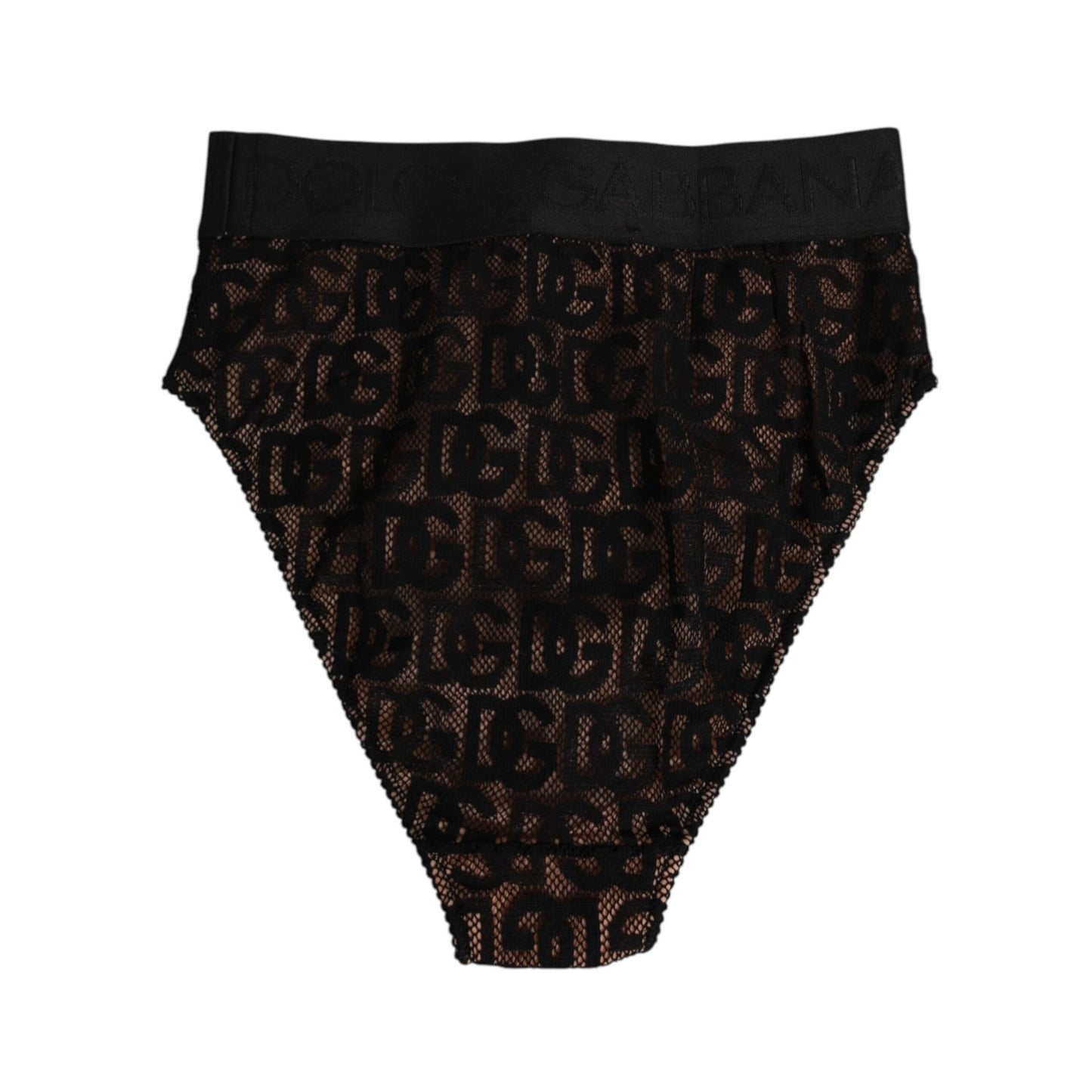 Dolce & Gabbana Black DG Logo Lace High Brief Panty Underwear showcasing lace design and logo on waistband.