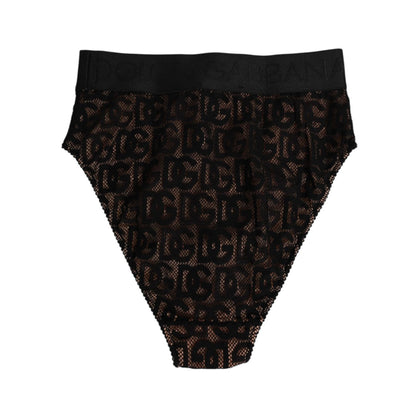 Dolce & Gabbana Black DG Logo Lace High Brief Panty Underwear showcasing lace design and logo on waistband.
