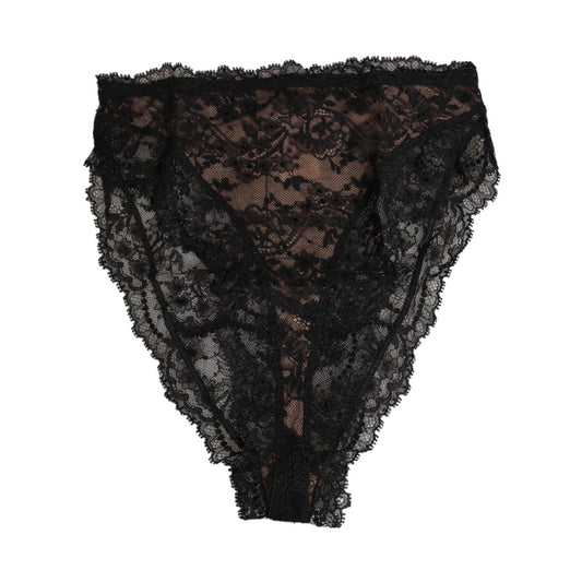 Dolce & Gabbana Black Floral Lace Mesh High Brief Panty  Underwear