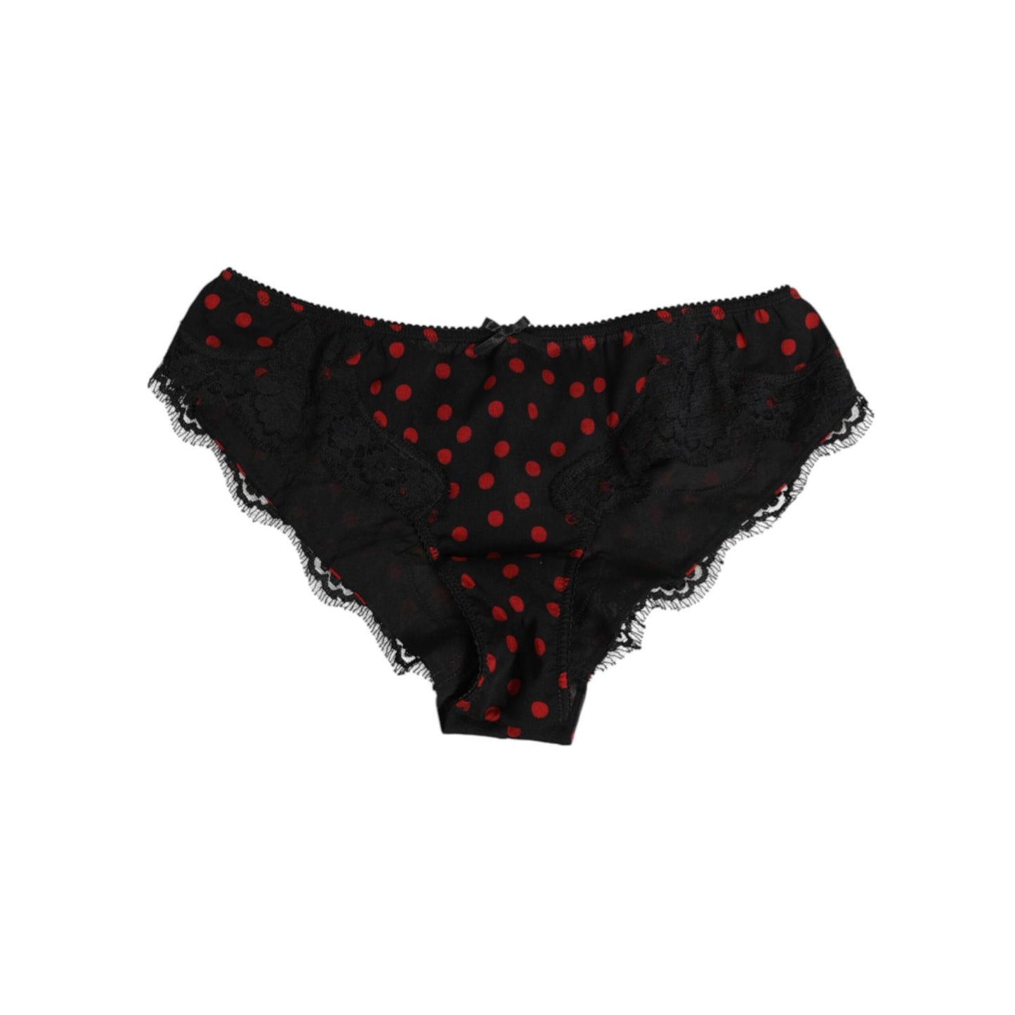 Dolce & Gabbana Black Polka Dotted Silk Low Waist Panty Underwear, luxury Italian design, low-rise, elegant, stretchy silk material.
