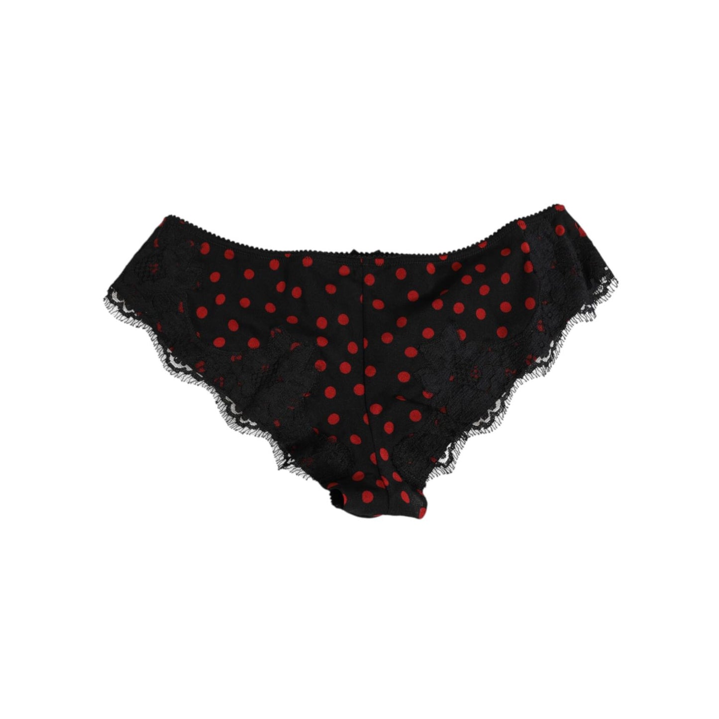 Dolce & Gabbana Black Polka Dotted Silk Low Waist Panty Underwear with red dots, luxury Italian design, made from stretch silk.