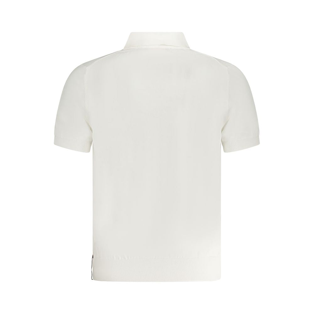 K-WAY White Cotton Sweater with short sleeves and 3 buttons, featuring the logo, shown from the back.