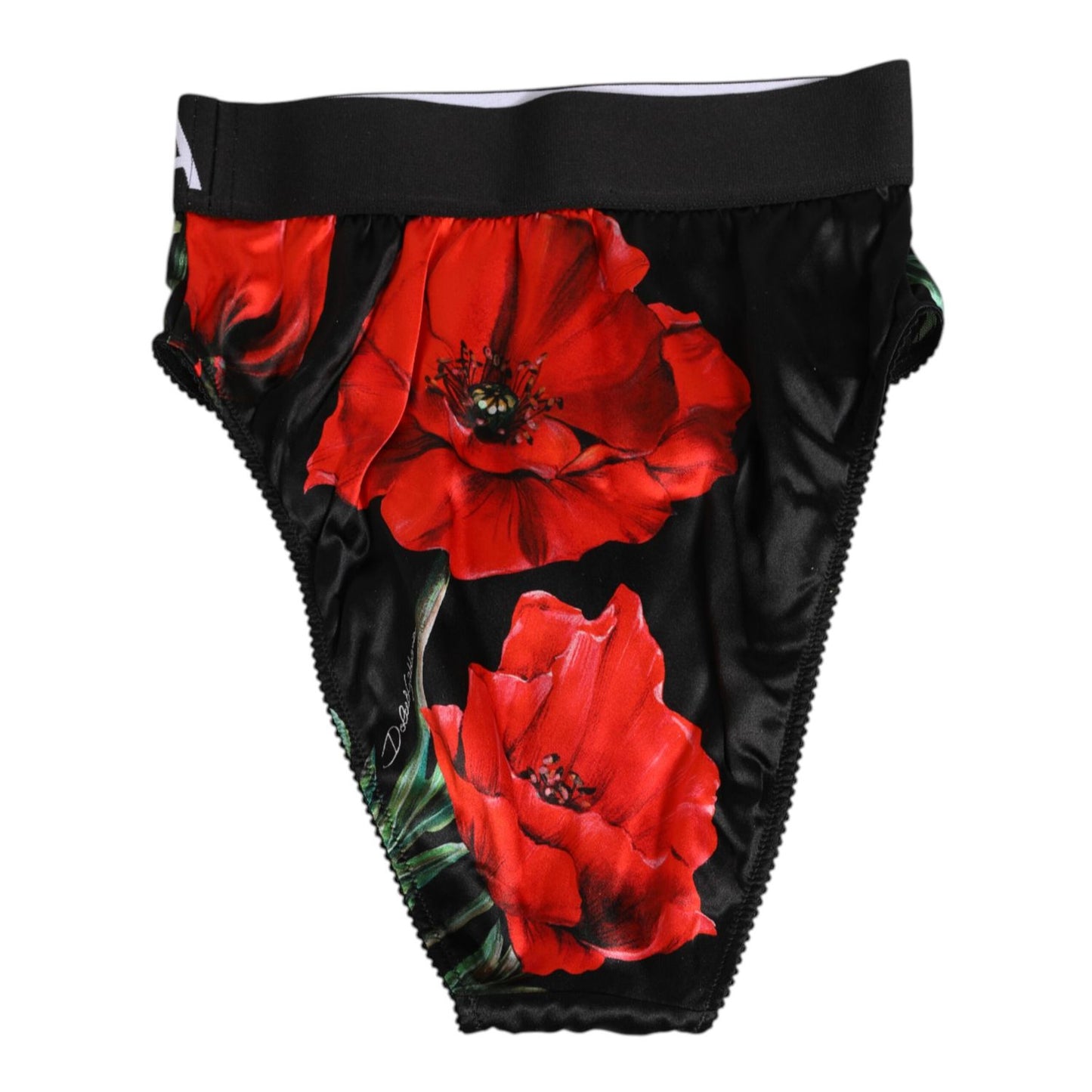 Dolce & Gabbana Black Floral Silk High Waist Panty Underwear
