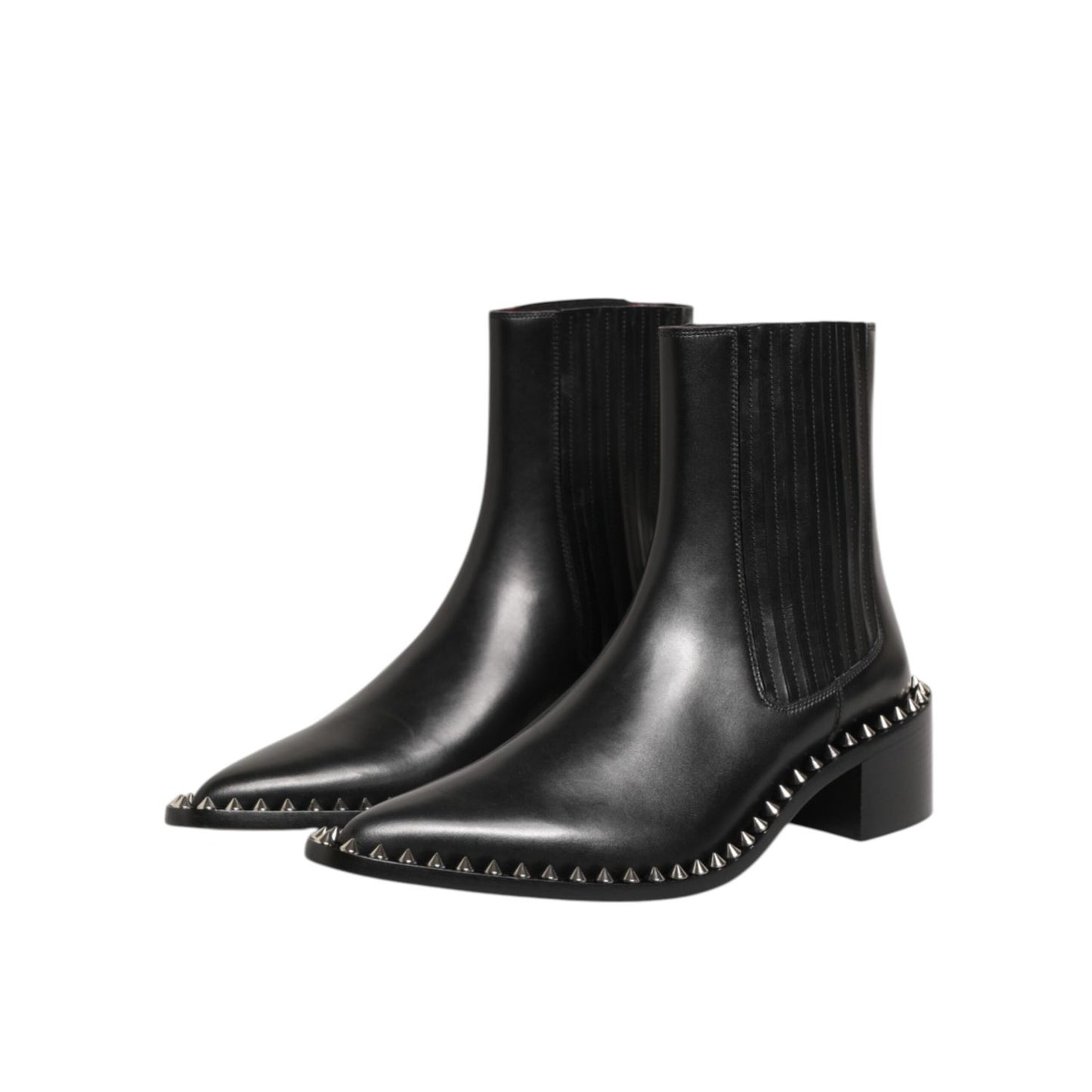 Dolce & Gabbana Black Leather Studded Men Short Boots Shoes