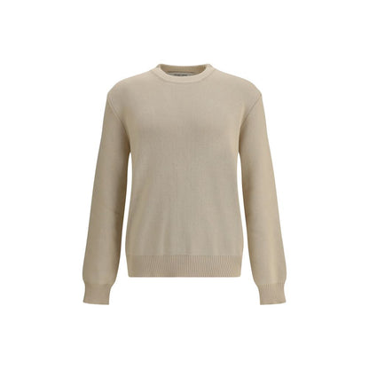 Golden Goose Beige Cotton Sweatshirt with crewneck, long sleeves, and ribbed-knit texture, featuring a printed logo on the back. AW25 Collection.