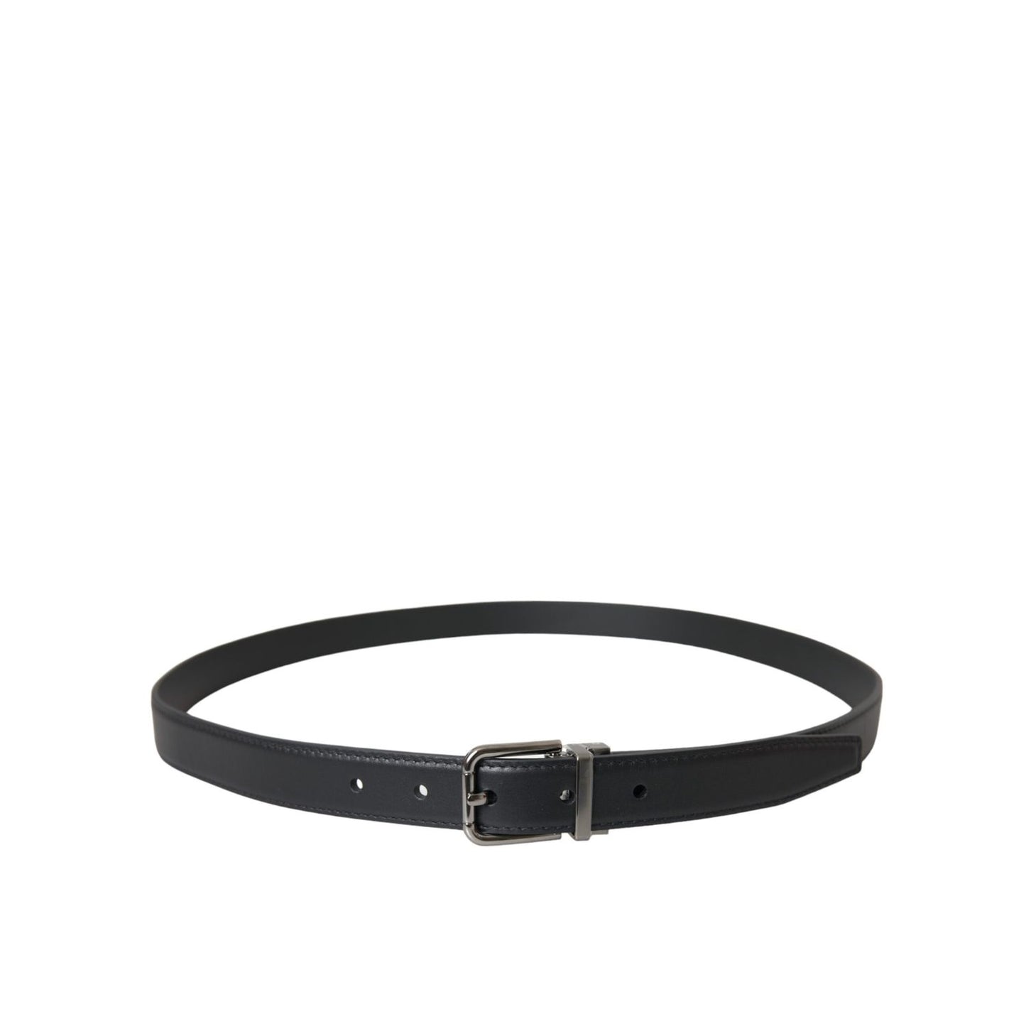 Dolce & Gabbana Black Leather Silver Metal Buckle Men Belt