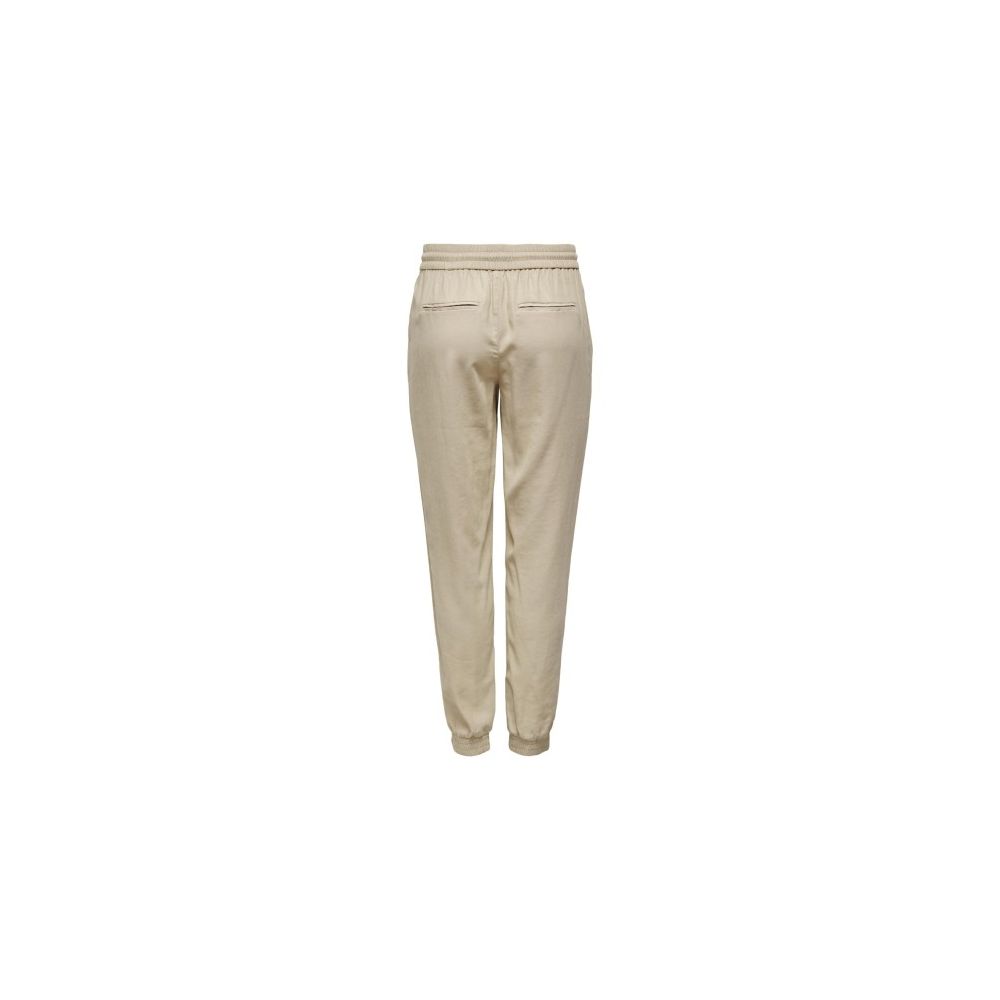 Only Beige Viscose Casual Pants with elastic cuffs, back view showing soft fabric and comfortable pull-up design.