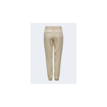 Only Beige Viscose Casual Pants, comfortable women's pull-up pants with elastic cuffs, made from soft viscose and polyester.