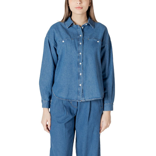 ICHI Blue Cotton Blouse