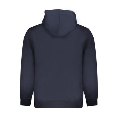 Back view of Timberland Blue Cotton Men Sweater, featuring a long sleeve hooded design with premium cotton blend. Perfect casual style.