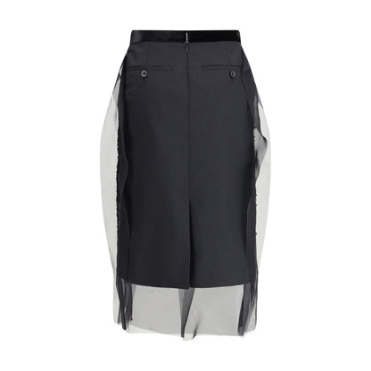 Sacai Black Polyester Midi Skirt