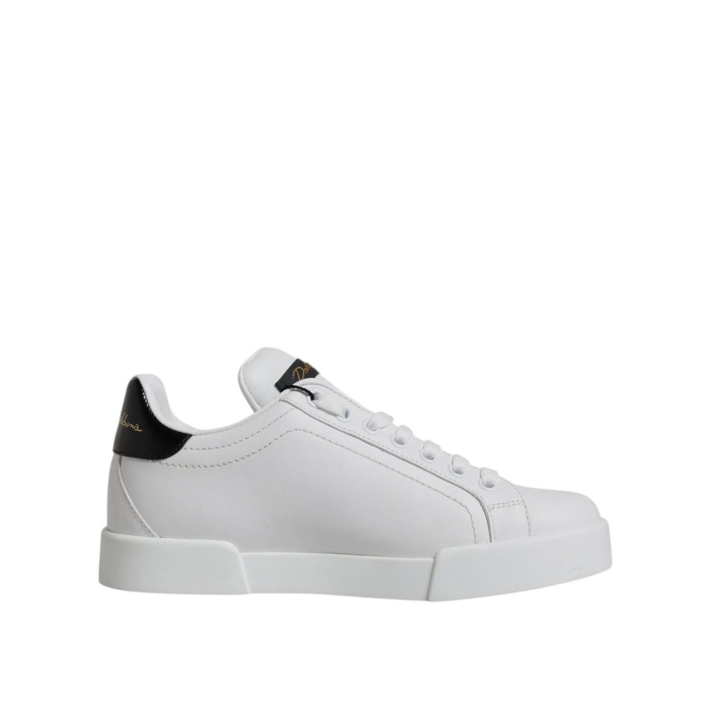Dolce & Gabbana White Black Leather Low Top Sneakers Shoes