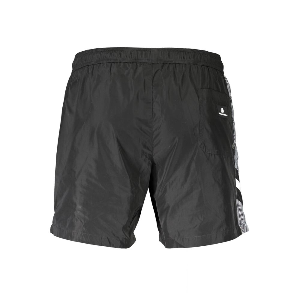 Karl Lagerfeld Black Polyester Swimwear, medium sea boxer with 2 pockets, back pocket, interior briefs, laces, and logo detail.
