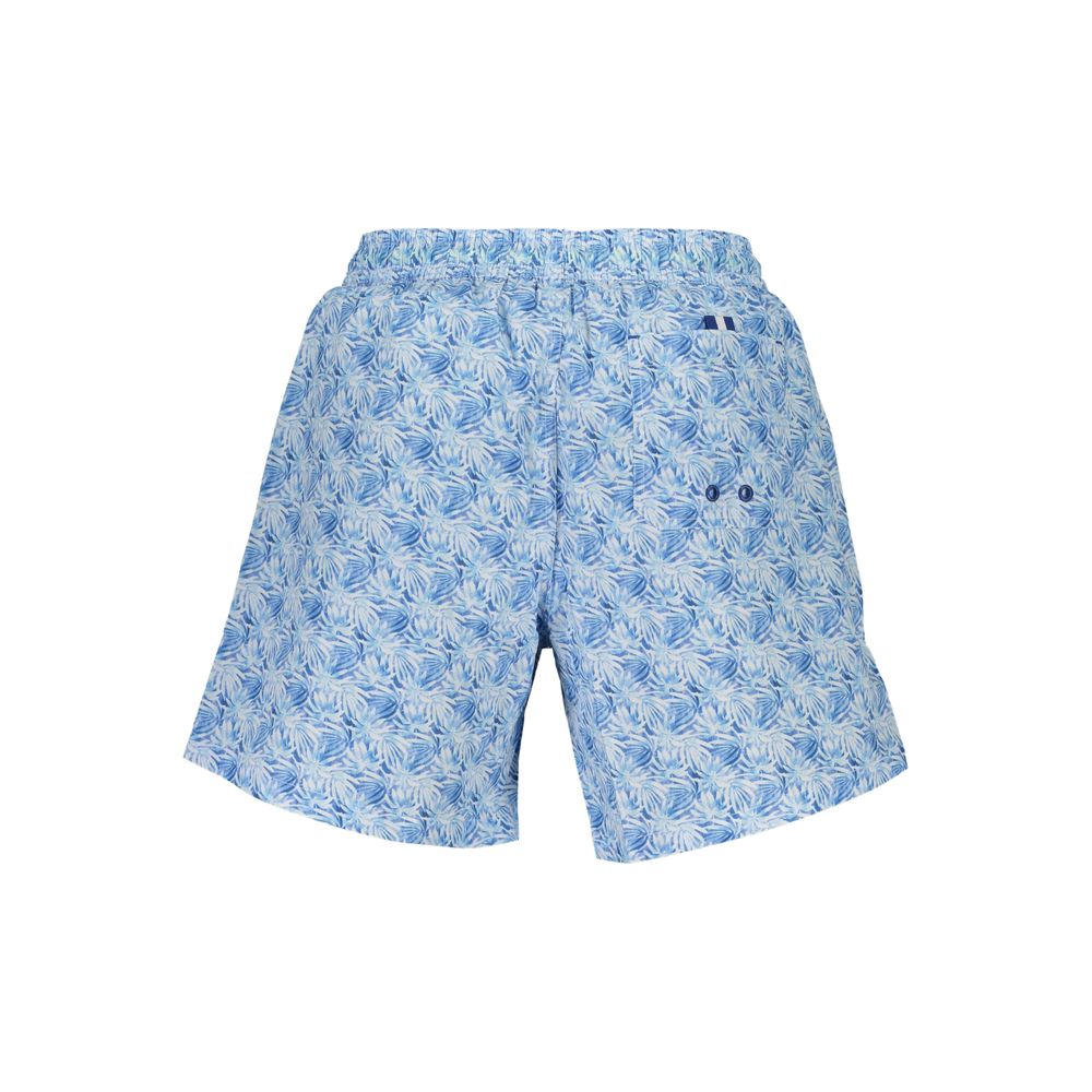 North Sails Blue Polyester Swimwear - pattern swim boxer with elastic waist, lace tie, pockets, and organic cotton interior slip.