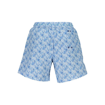 North Sails Blue Polyester Swimwear - pattern swim boxer with elastic waist, lace tie, pockets, and organic cotton interior slip.