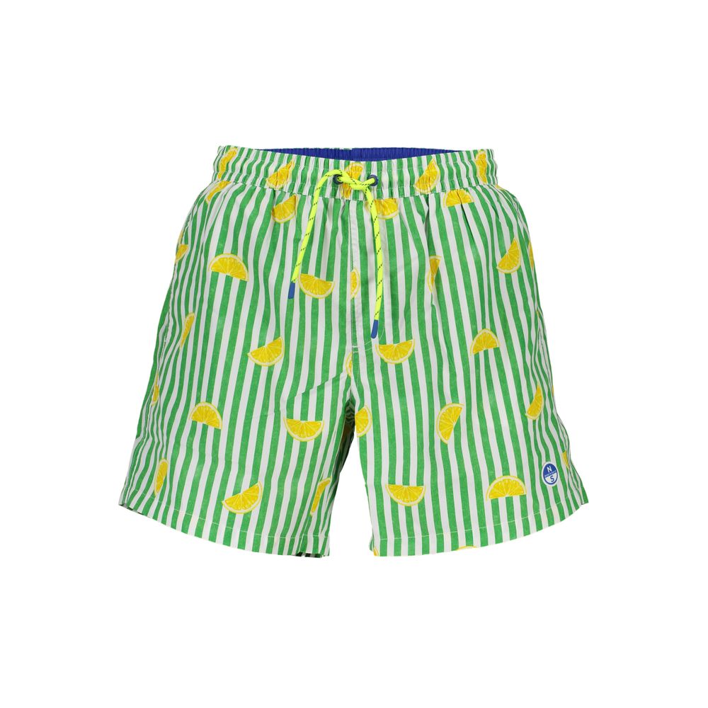 North Sails Green Polyester Swimwear with pattern, elastic waist, interior slip, and pockets