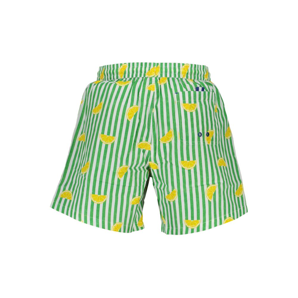 North Sails Green Polyester Swimwear with striped lemon pattern, elastic waist, two pockets, and rear pocket, organic cotton.