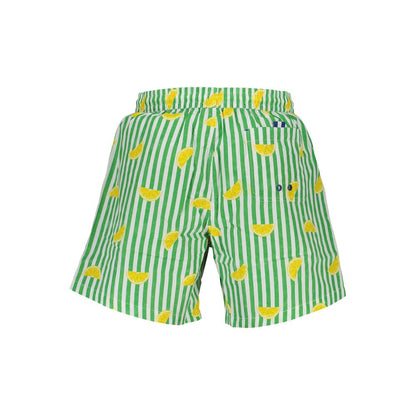 North Sails Green Polyester Swimwear with striped lemon pattern, elastic waist, two pockets, and rear pocket, organic cotton.