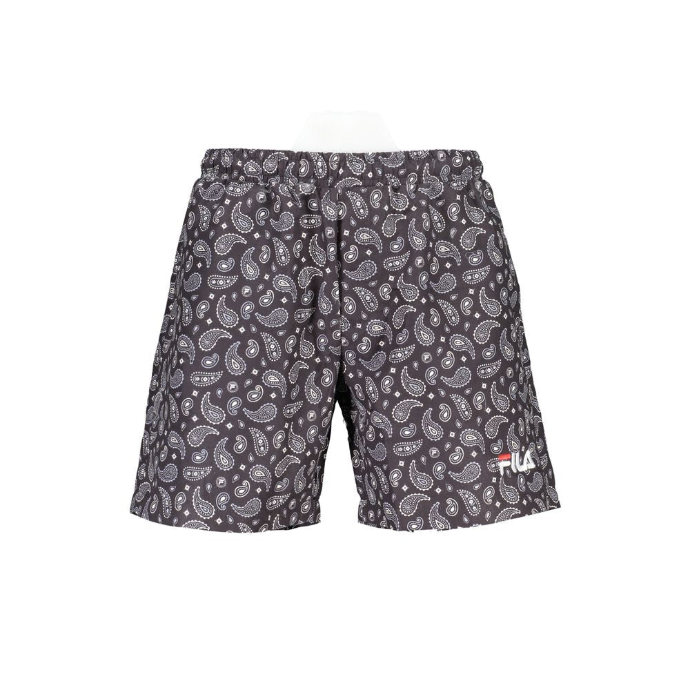 Fila Black Polyester Swimwear with pattern, elastic waist, side pockets, and embroidered logo.