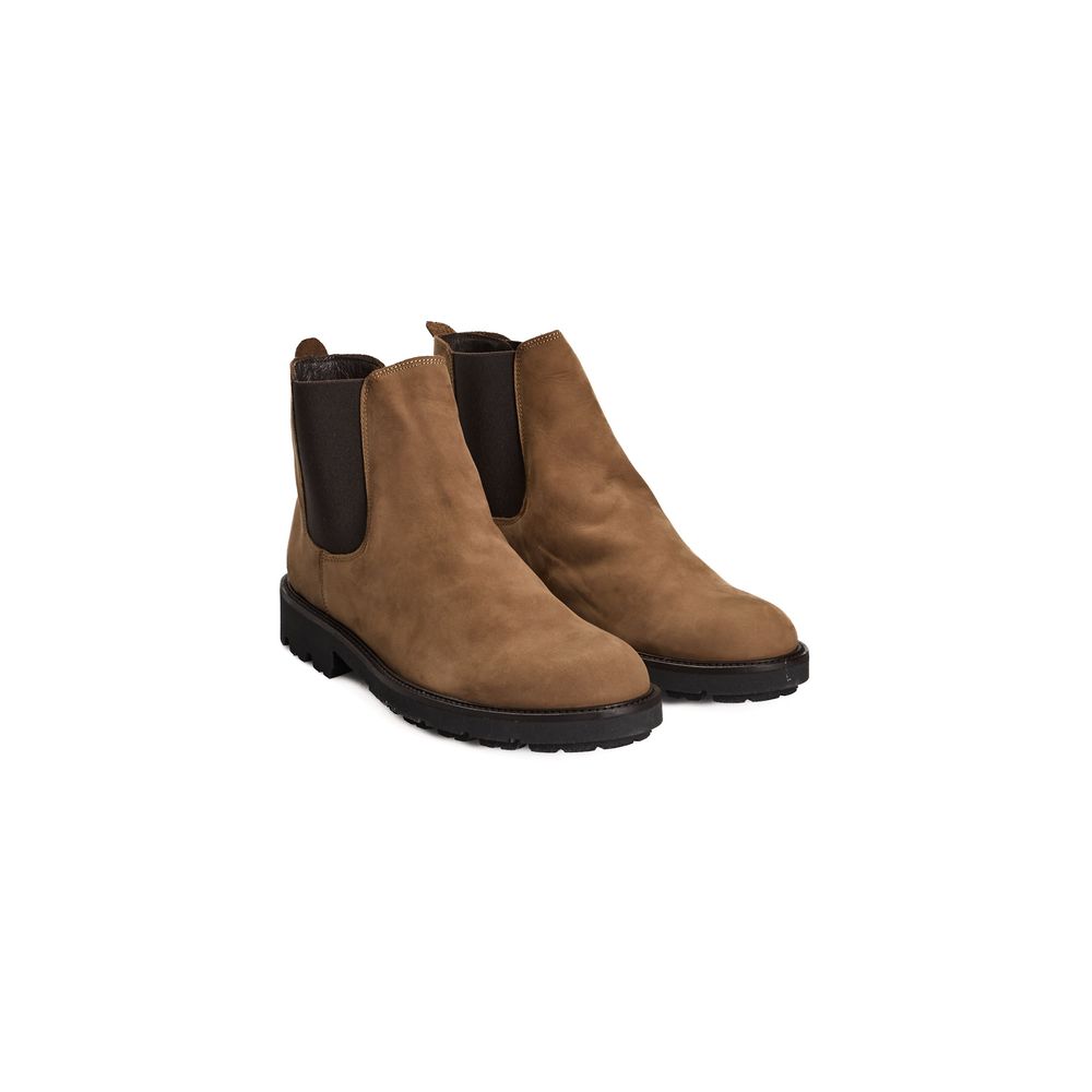 Roberto Pepe Luxury Brown Calfskin Men Boot, Italian leather with elastic sides and rubber sole, shown in modern style on white background.
