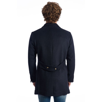 Roberto Pepe Luxury Blue Wool Coat