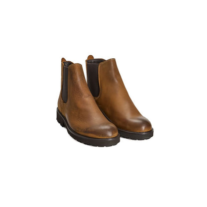 Roberto Pepe Luxury Brown Calfskin Men Boot with elastic sides and durable rubber sole, showcasing Italian craftsmanship and elegance.