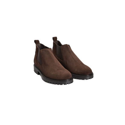 Roberto Pepe Luxury Brown Calfskin Men Boot - Italian ankle boots in sleek brown calfskin with elastic sides and durable rubber sole.