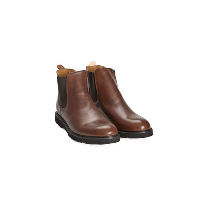 Roberto Pepe Luxury Brown Calfskin Men Boot with elastic inserts and rubber sole showcasing Italian craftsmanship.