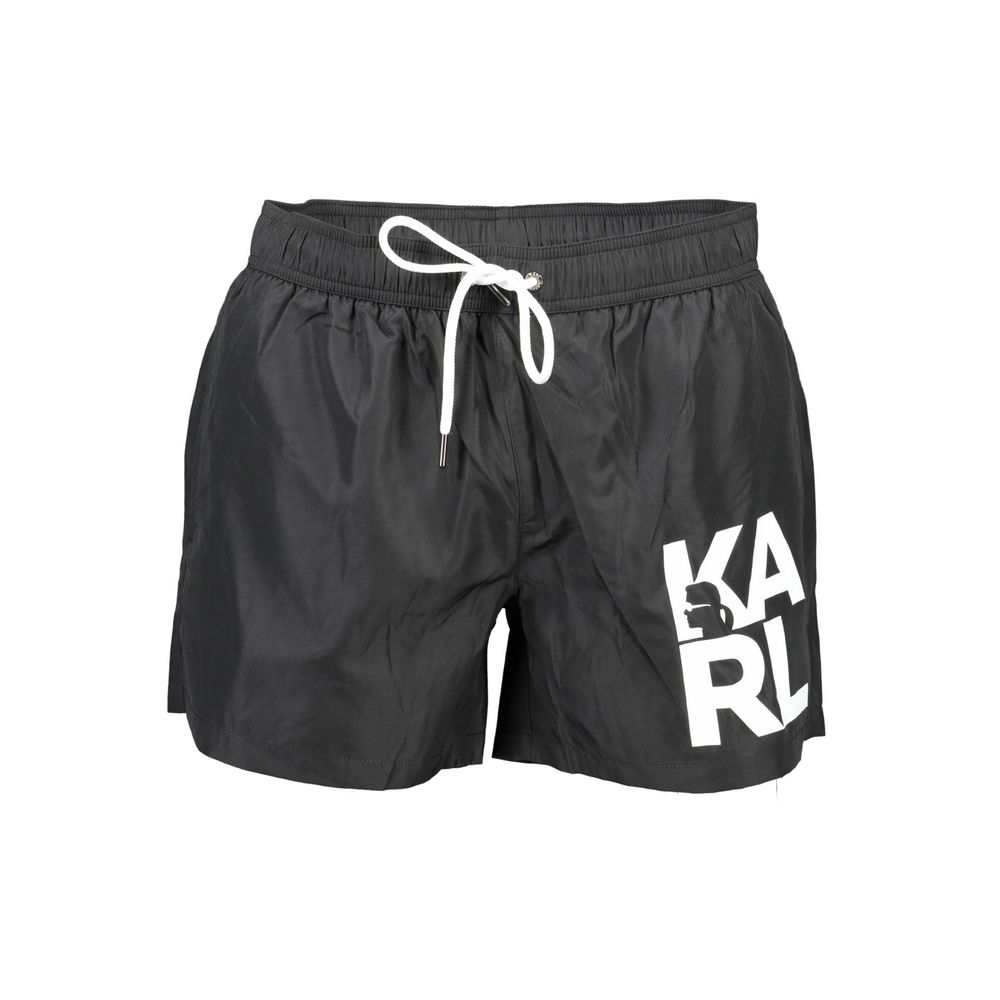 Karl Lagerfeld Black Polyester Swimwear, short swim boxer with logo, drawstring, and contrasting details.