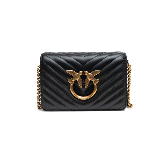 PINKO Black Leather Love Click Mini Shoulder Bag