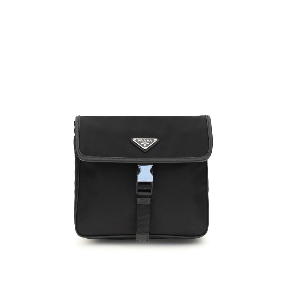 Prada Black Recycled Polyamide Shoulder Bag with adjustable strap and logo